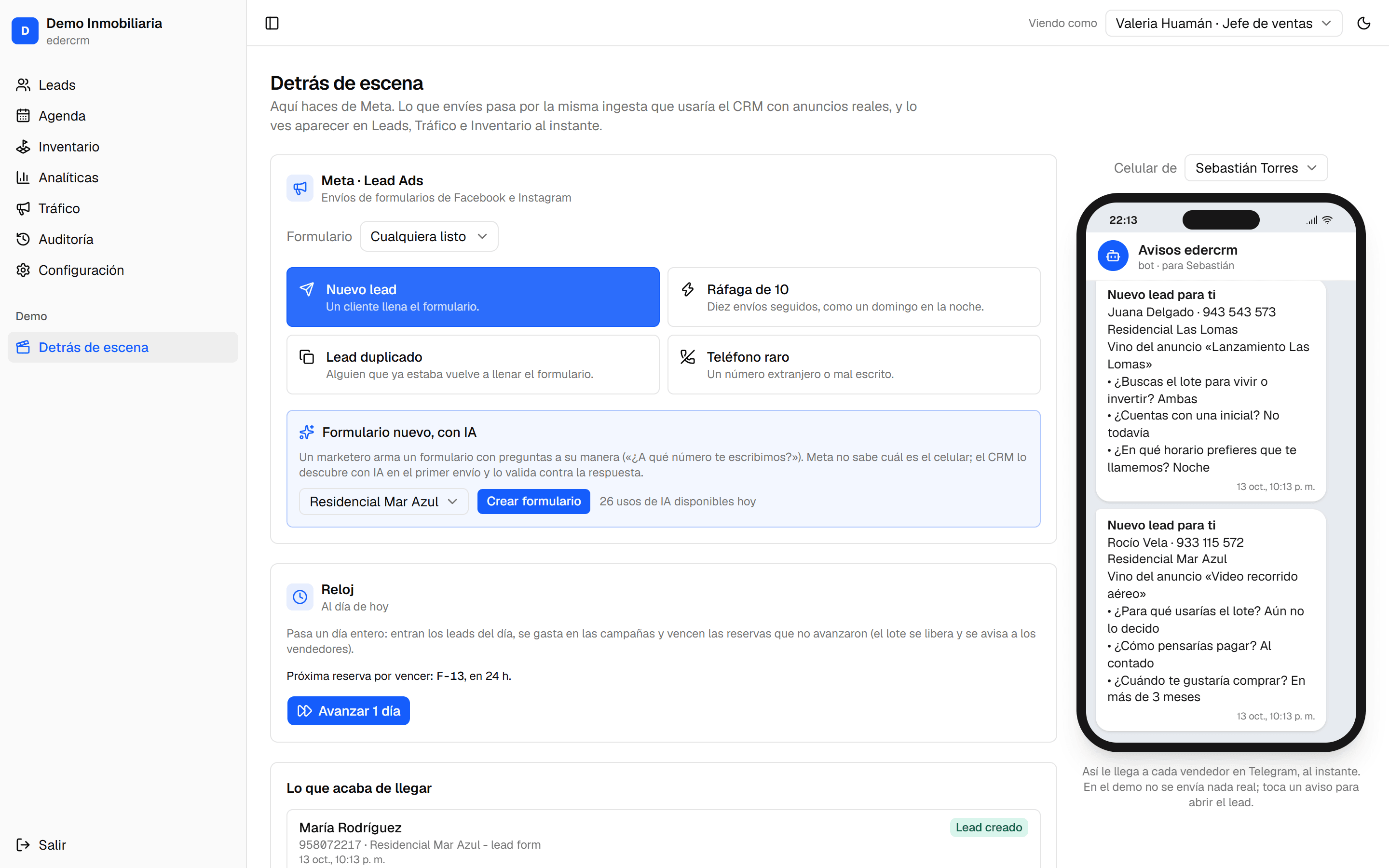 Celular de un vendedor con los avisos de leads nuevos
